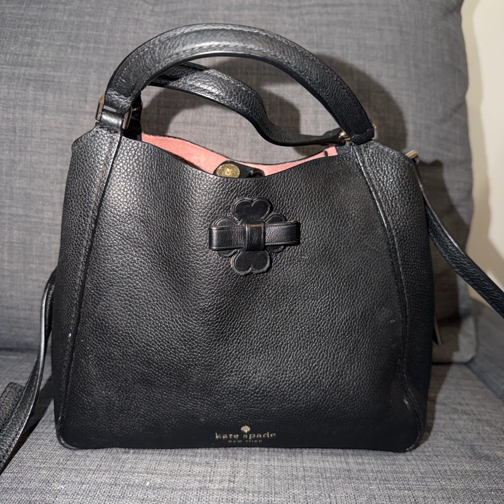 Kate Spade Talia Small Triple Compartment Satchel Black Leather Shoulder Bag
